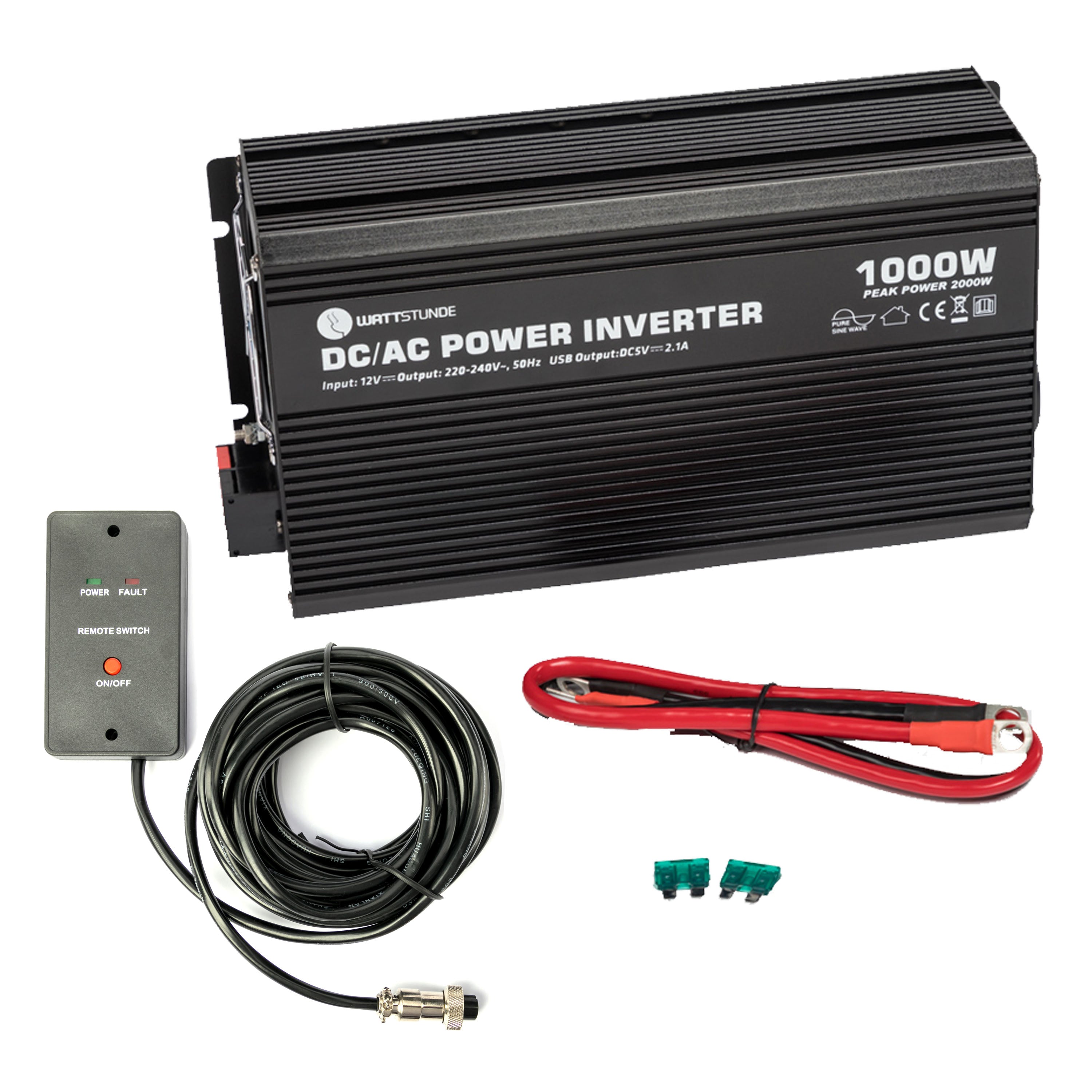 WATTSTUNDE® 1000 W / 2000 W 12 V Sinus Spannungswandler WS12/1000SI