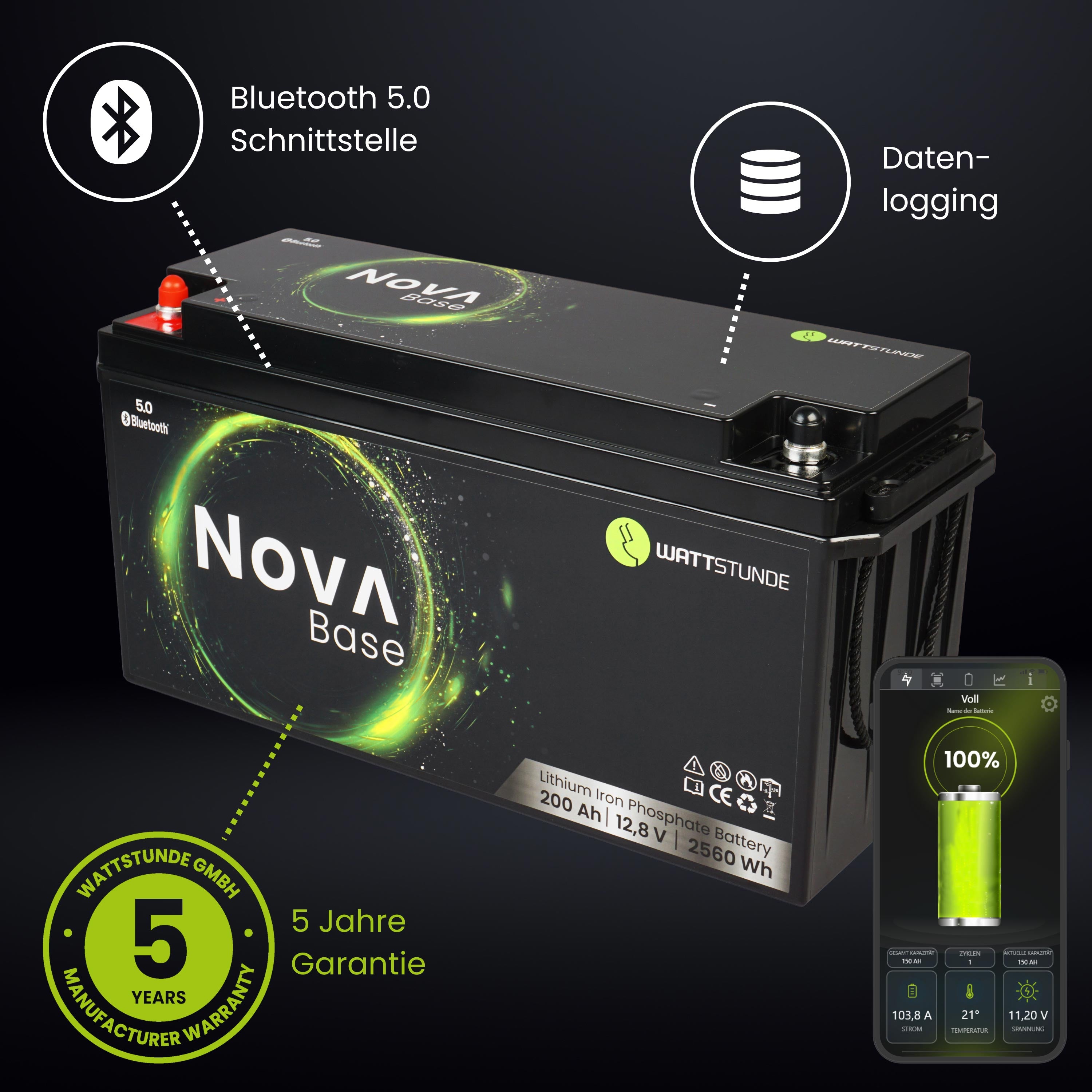 WATTSTUNDE® NOVA Base 200Ah LiFePO4 battery