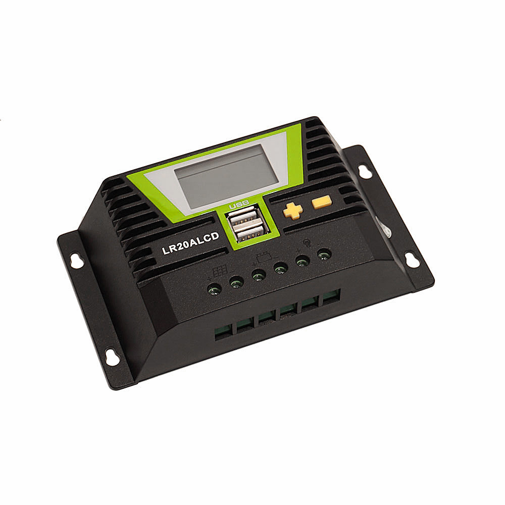 WATTSTUNDE® PWM Solar Laderegler 20 A mit LCD-Anzeige und USB-Ports für 12 V / 24 V Systeme