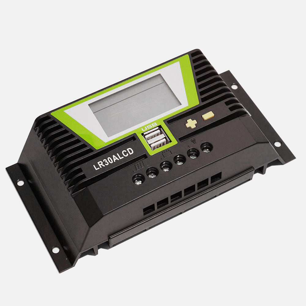 WATTSTUNDE® 30A PWM Solar Charge Controller with LCD Display and USB Ports for 12V / 24V Systems