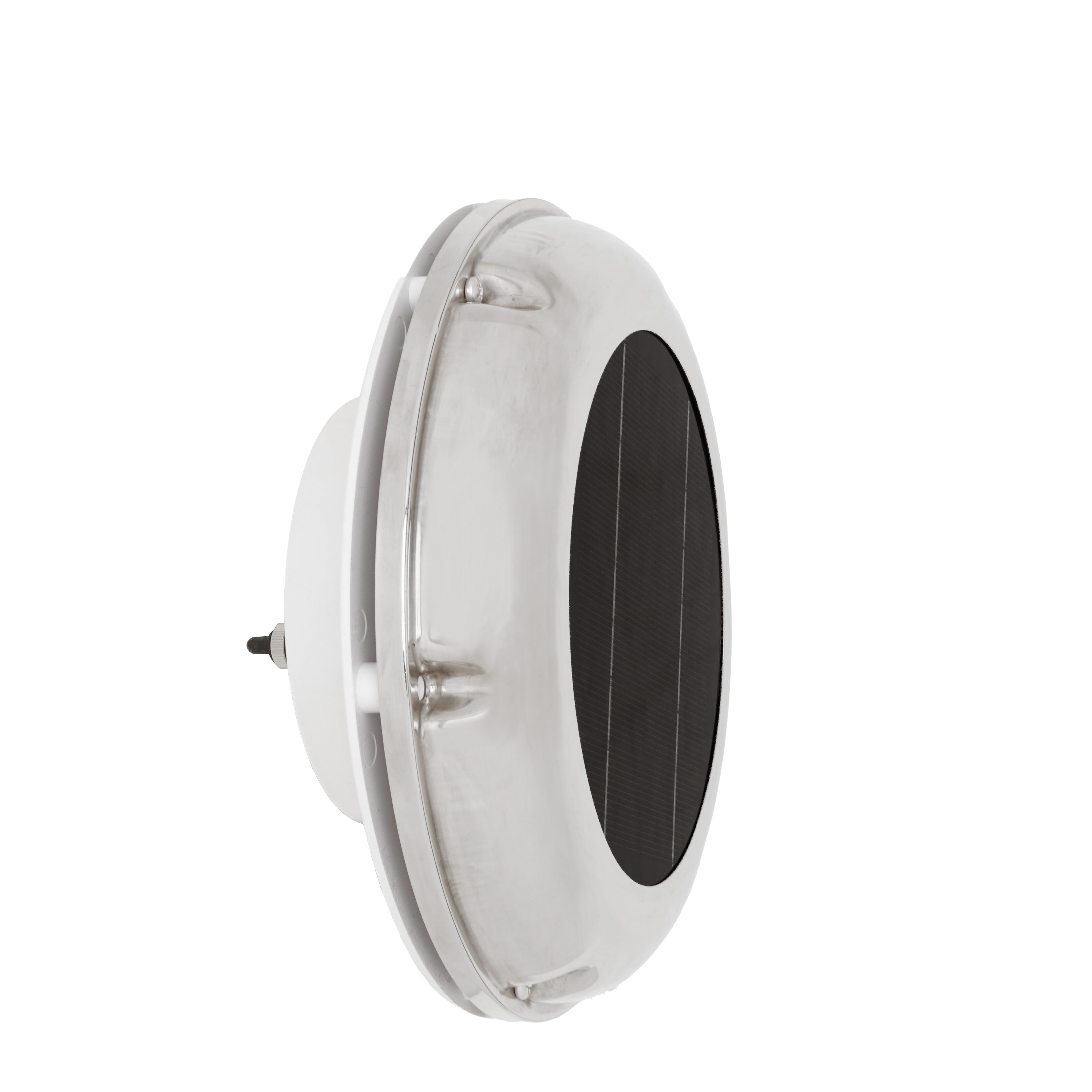 WATTSTUNDE® AERO solar fan with battery, round, chrome