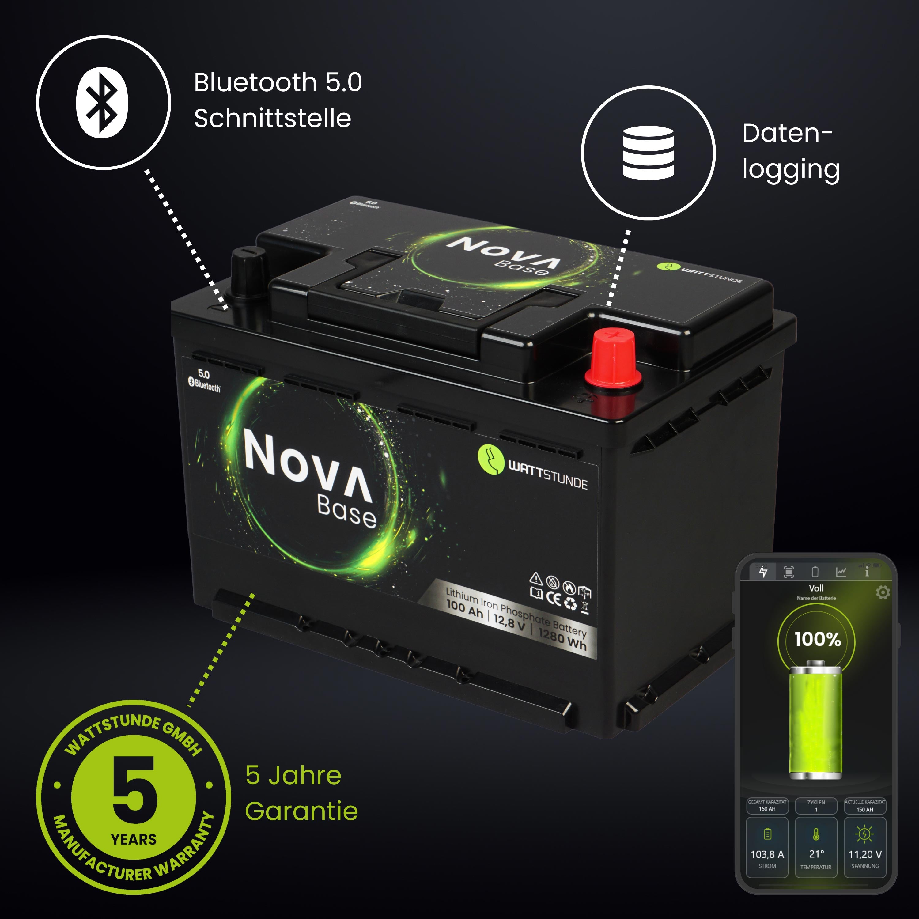 WATTSTUNDE® NOVA Base 100Ah battery LiFePO4