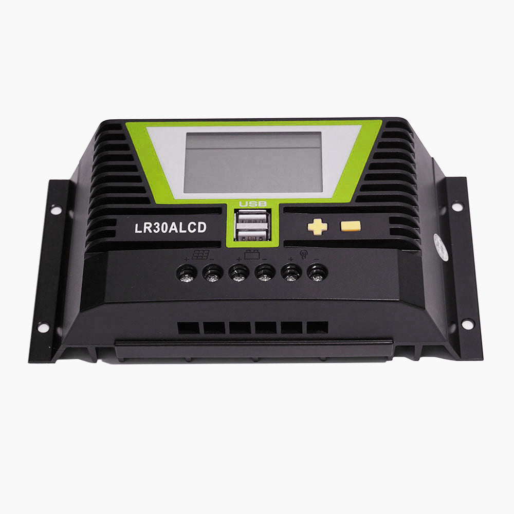 WATTSTUNDE® 30A PWM Solar Charge Controller with LCD Display and USB Ports for 12V / 24V Systems